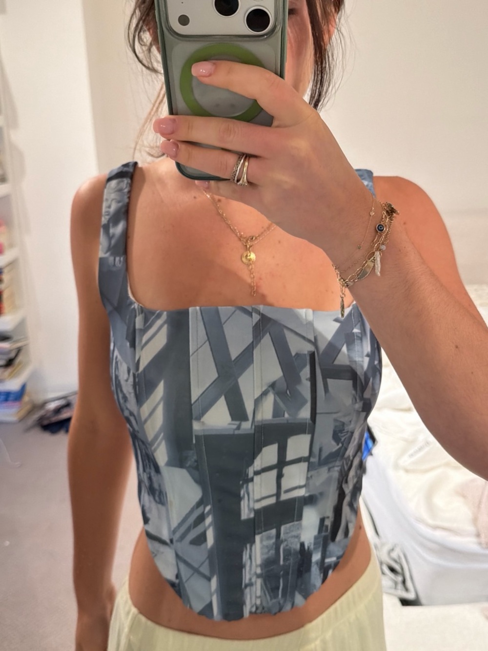 Edikted Blue Graphic Square-Neck Crop Top